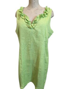 Fresh Green Linen Sleeveless Dress Ruffle V Neck Size XL | ecru